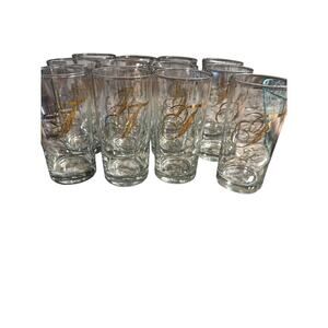 12 vintage-style highball tumblers. Cursive Gold Monogram F & Weighted Bottom 5”